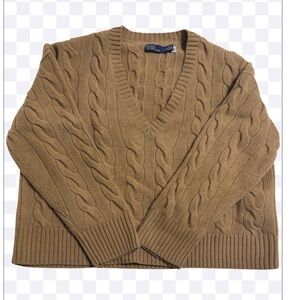 Polo Ralph Lauren Brown Cable Knit V-Neck Sweater